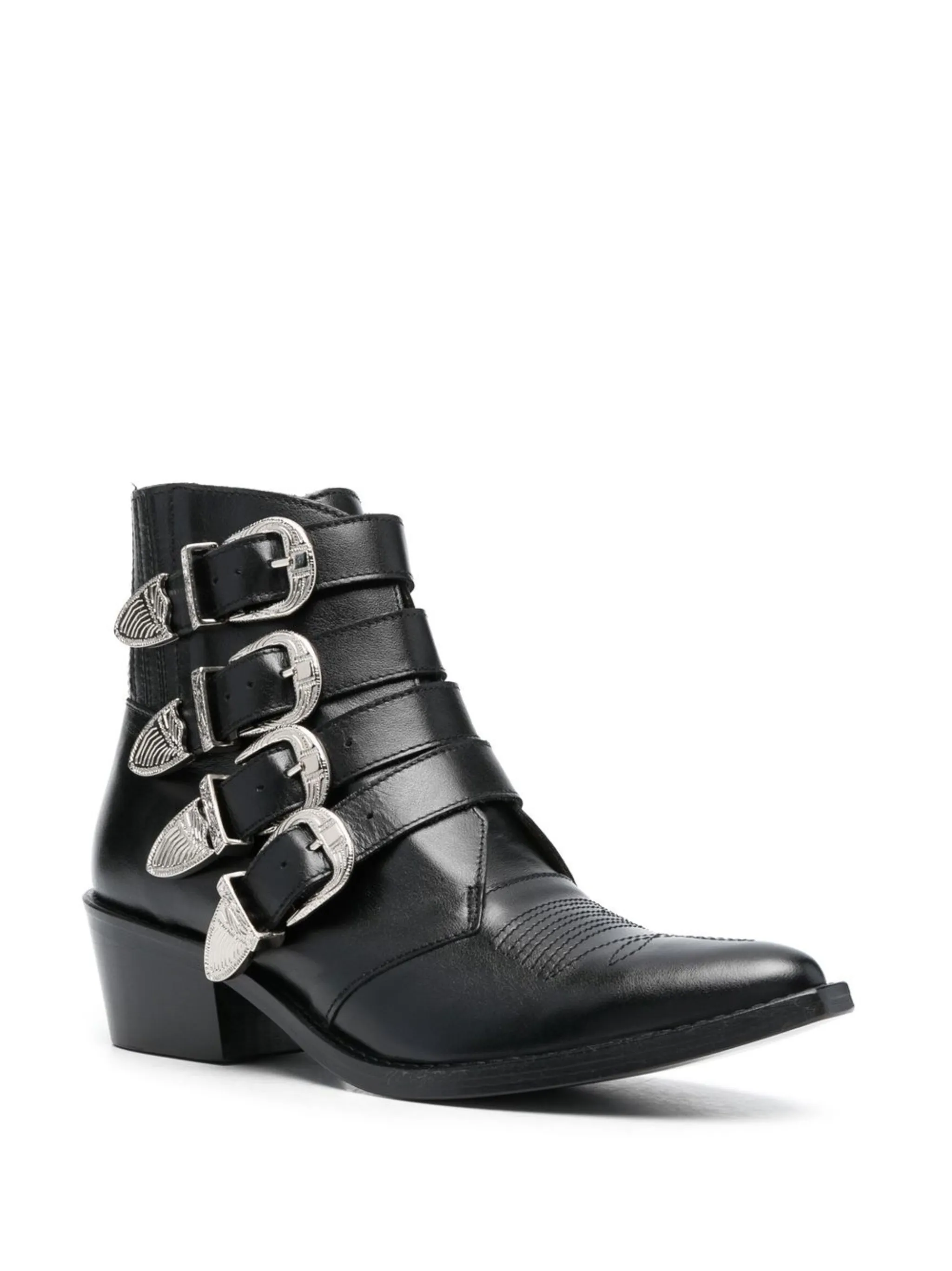 4 Metal Cowboy Boot Buckle-Strap Mid Heel Boots - Image 2