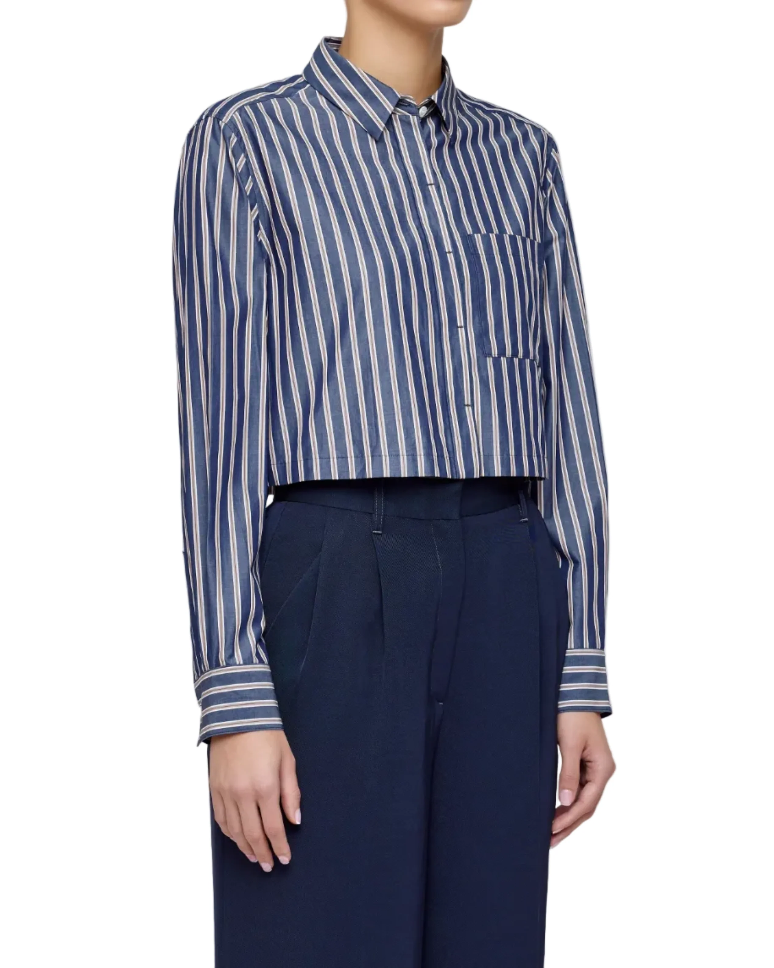 Basic Striped Cropped Shirt - Image 4